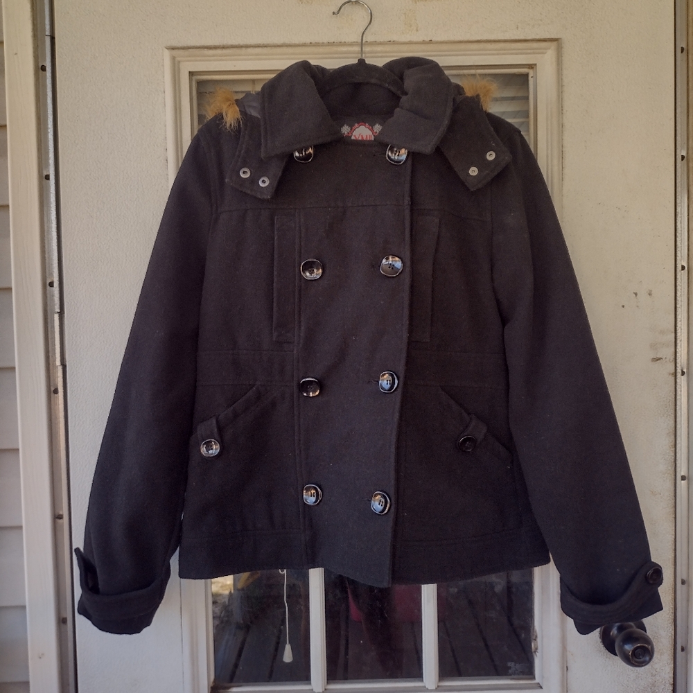 YMI double breasted  pea coat w/removable hood XL